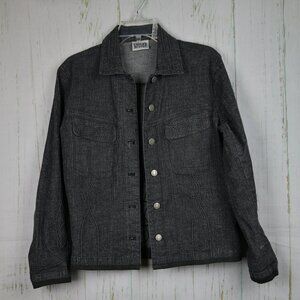 Chico’s Black Dark Gray Jean Jacket Cotton Blend  Size 0